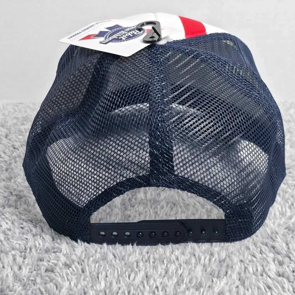 Pabst Blue‎ Ribbon PBR Beer Stripe Trucker Snapback Cap Hat Navy White Red NWT